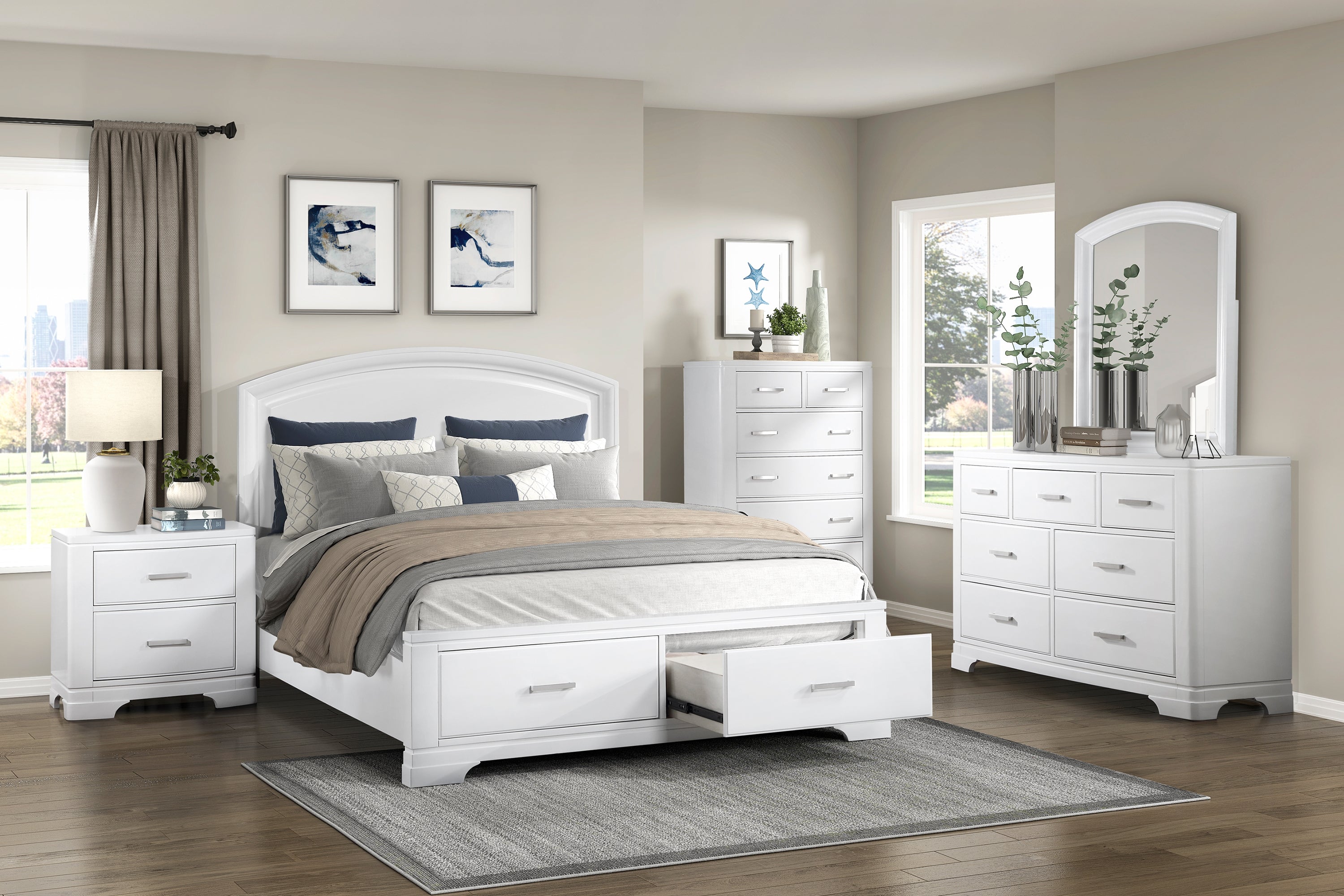Hudson White Bedroom Collection, 63.5" W