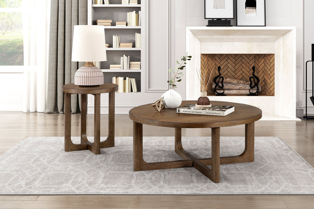 Blake Round Occasional Collection, Brown Finish