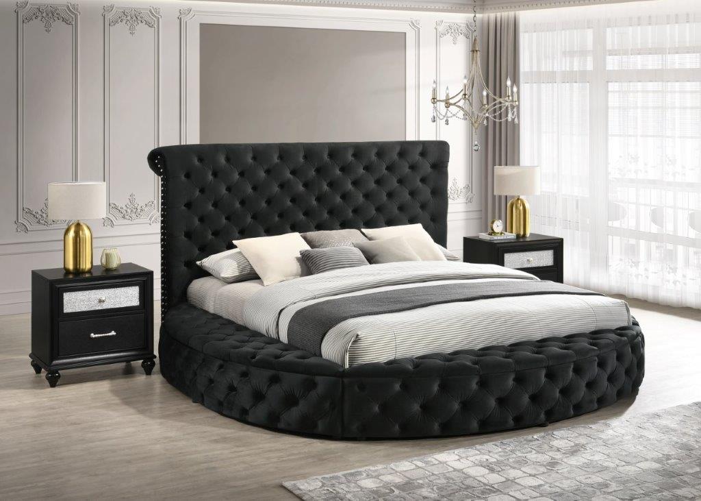 Brigette Black Velvet Storage Bed, Black Finish
