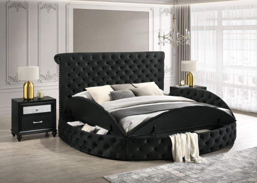 Brigette Black Velvet Storage Bed, Black Finish