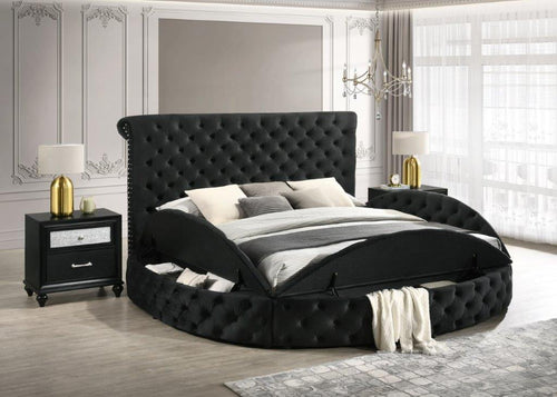 Brigette Black Velvet Storage Bed, Black Finish