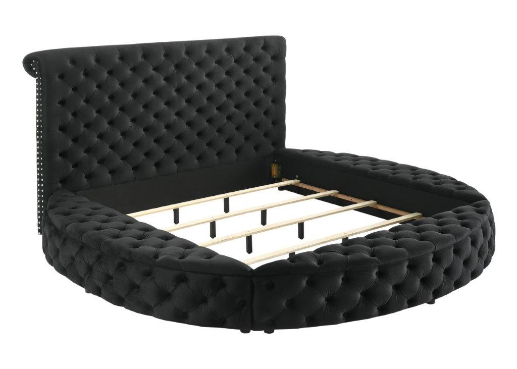 Brigette Black Velvet Storage Bed, Black Finish