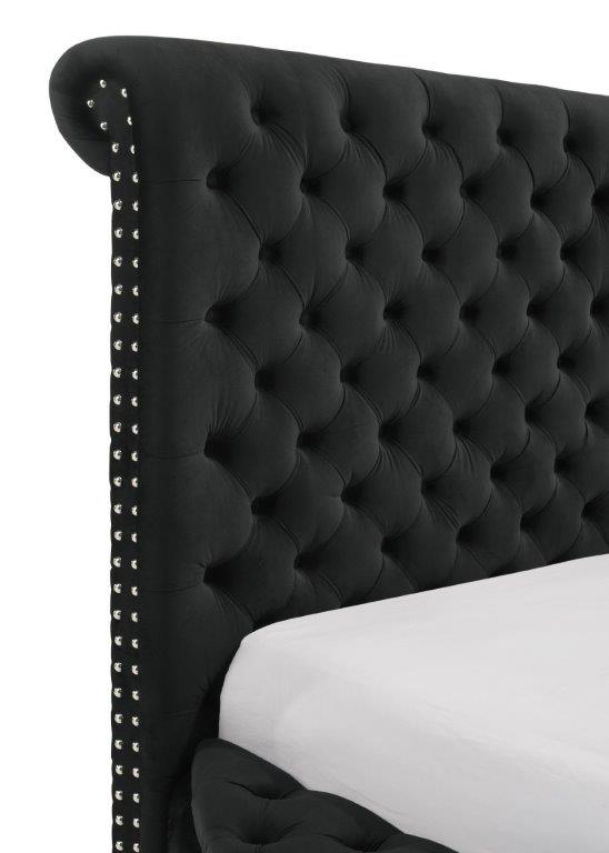 Brigette Black Velvet Storage Bed, Black Finish