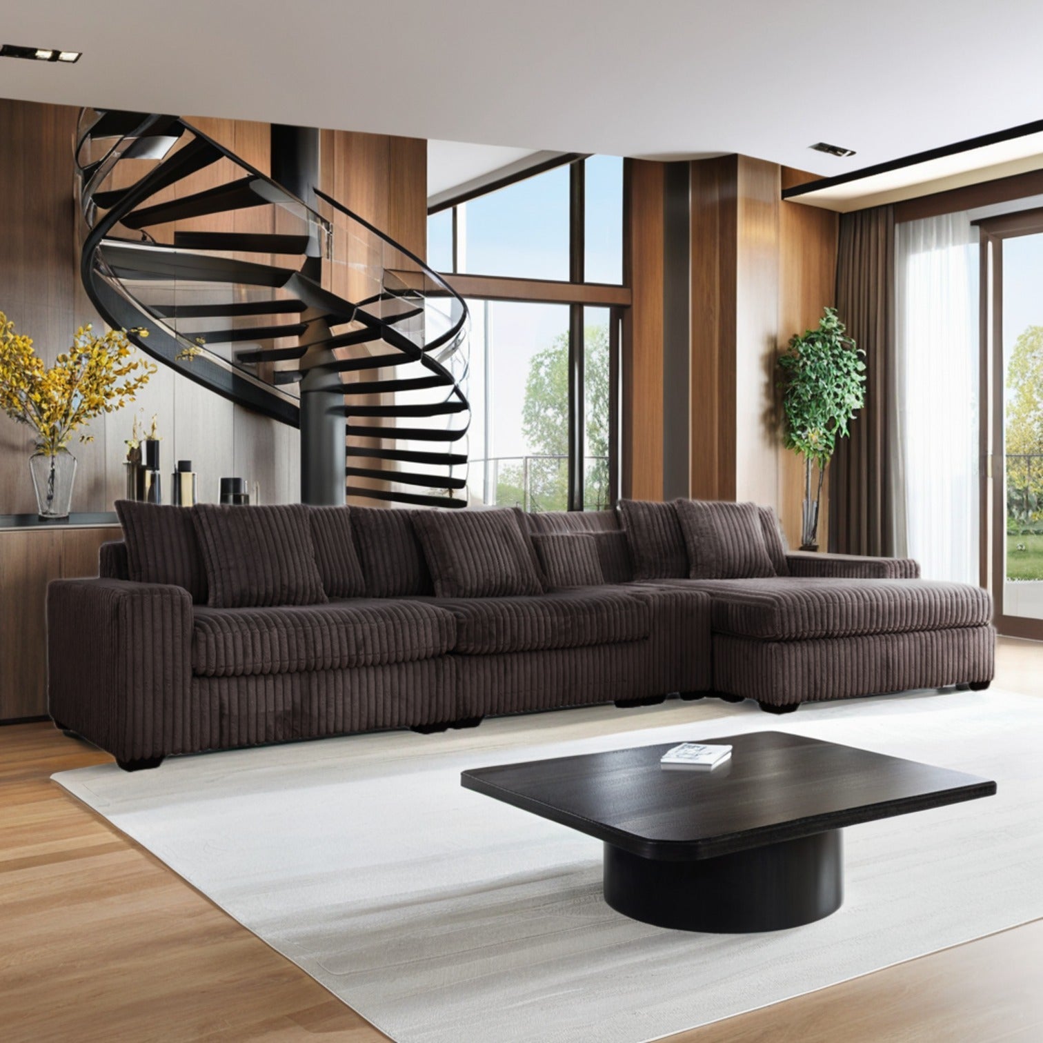 Grizzly Corduroy Sectional Collection, Brown Finish