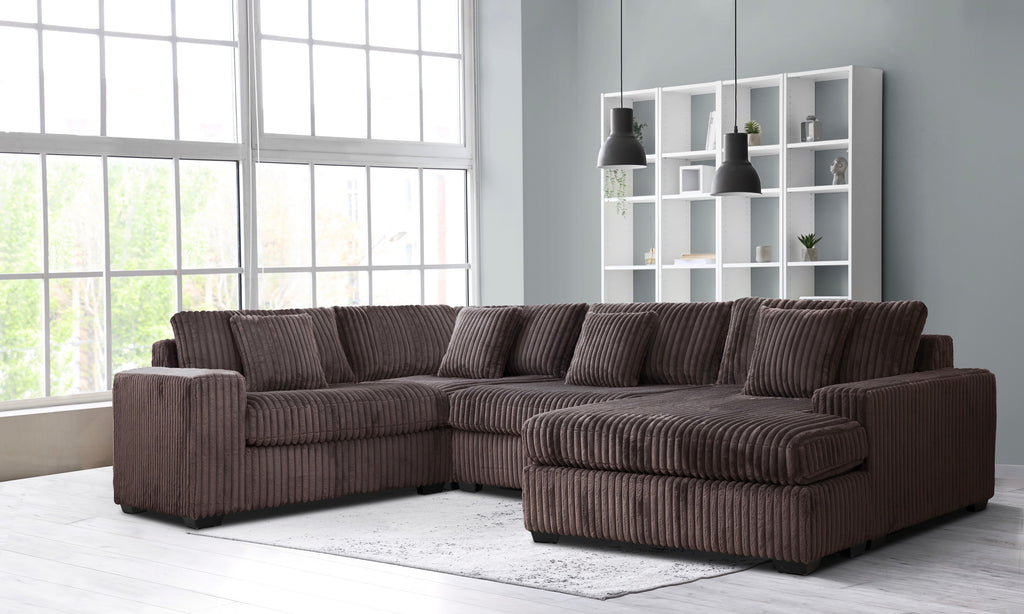 Grizzly Corduroy Sectional Collection, Brown Finish