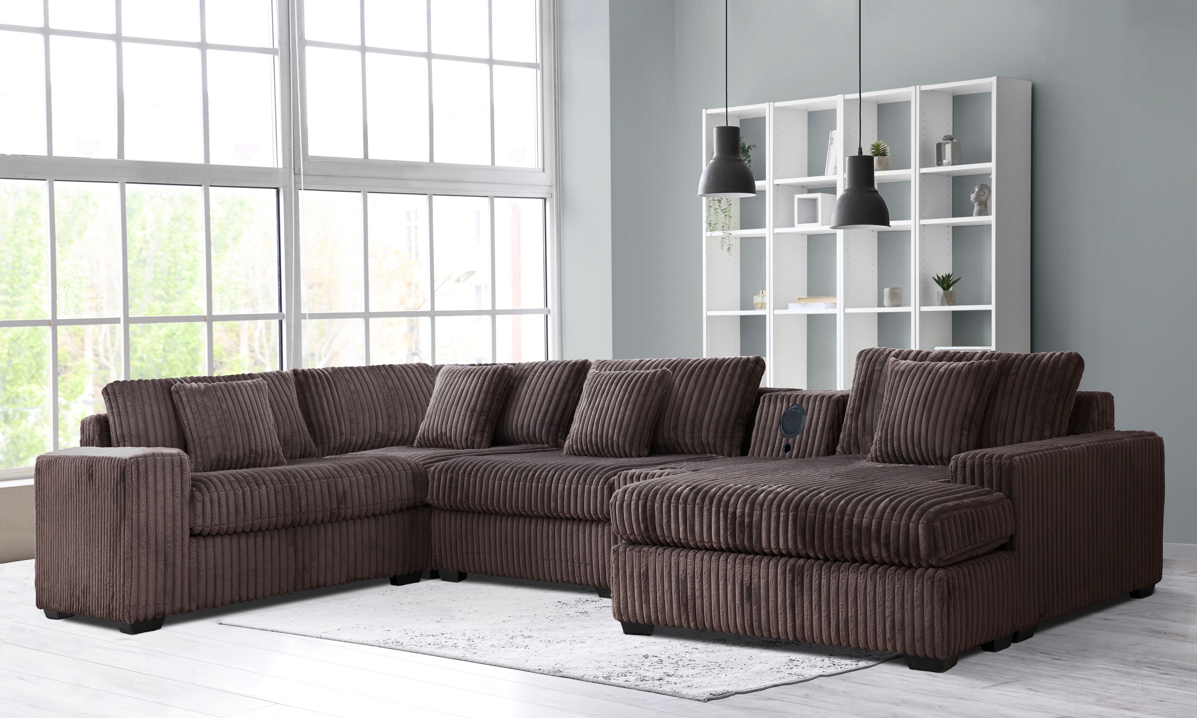 Grizzly Corduroy Sectional Collection, Brown Finish