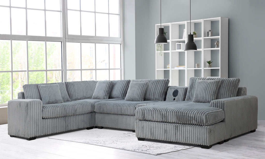 Grizzly Corduroy Sectional Collection, Brown Finish