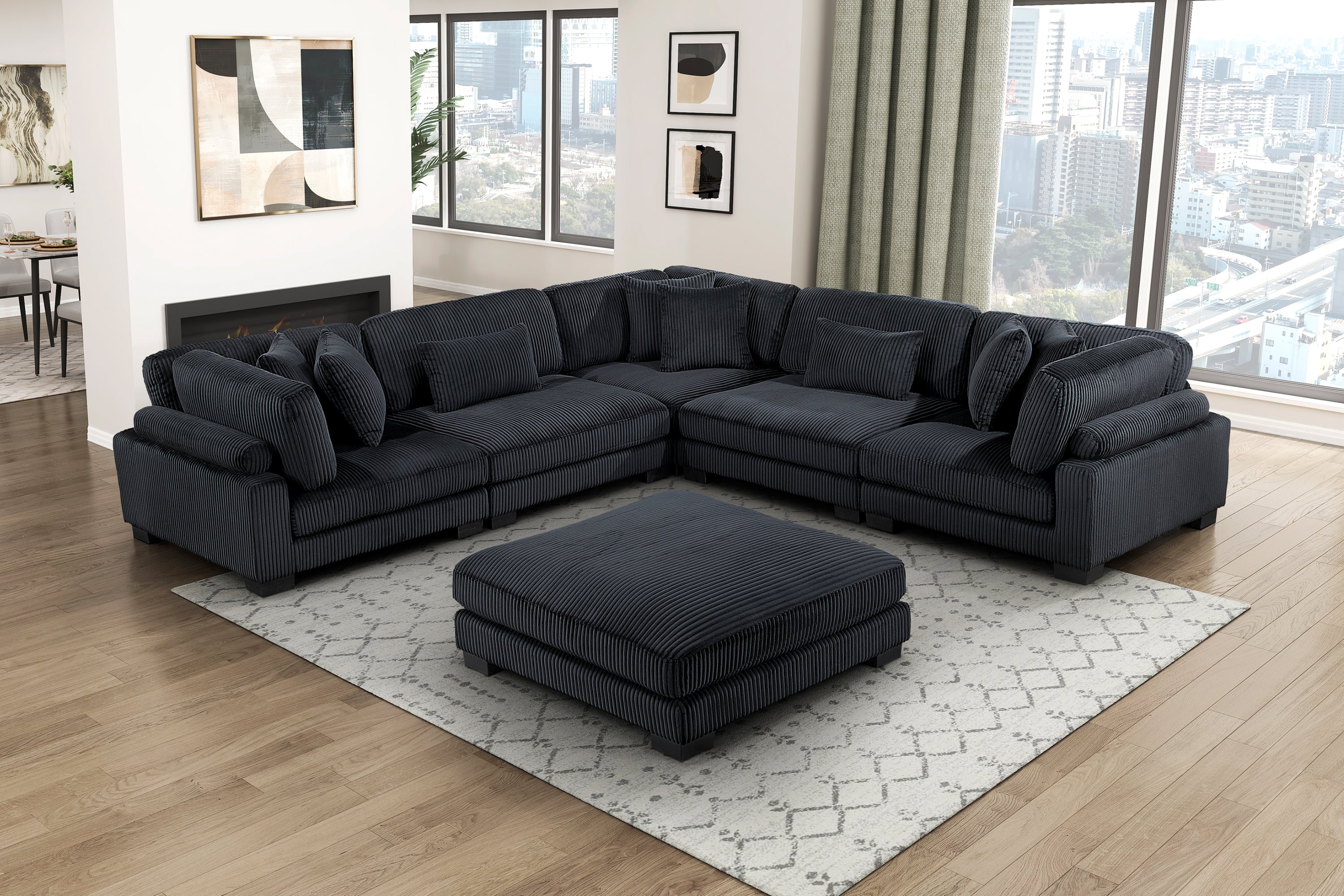 Traverse Black Modular Sectional Collection, 45" W