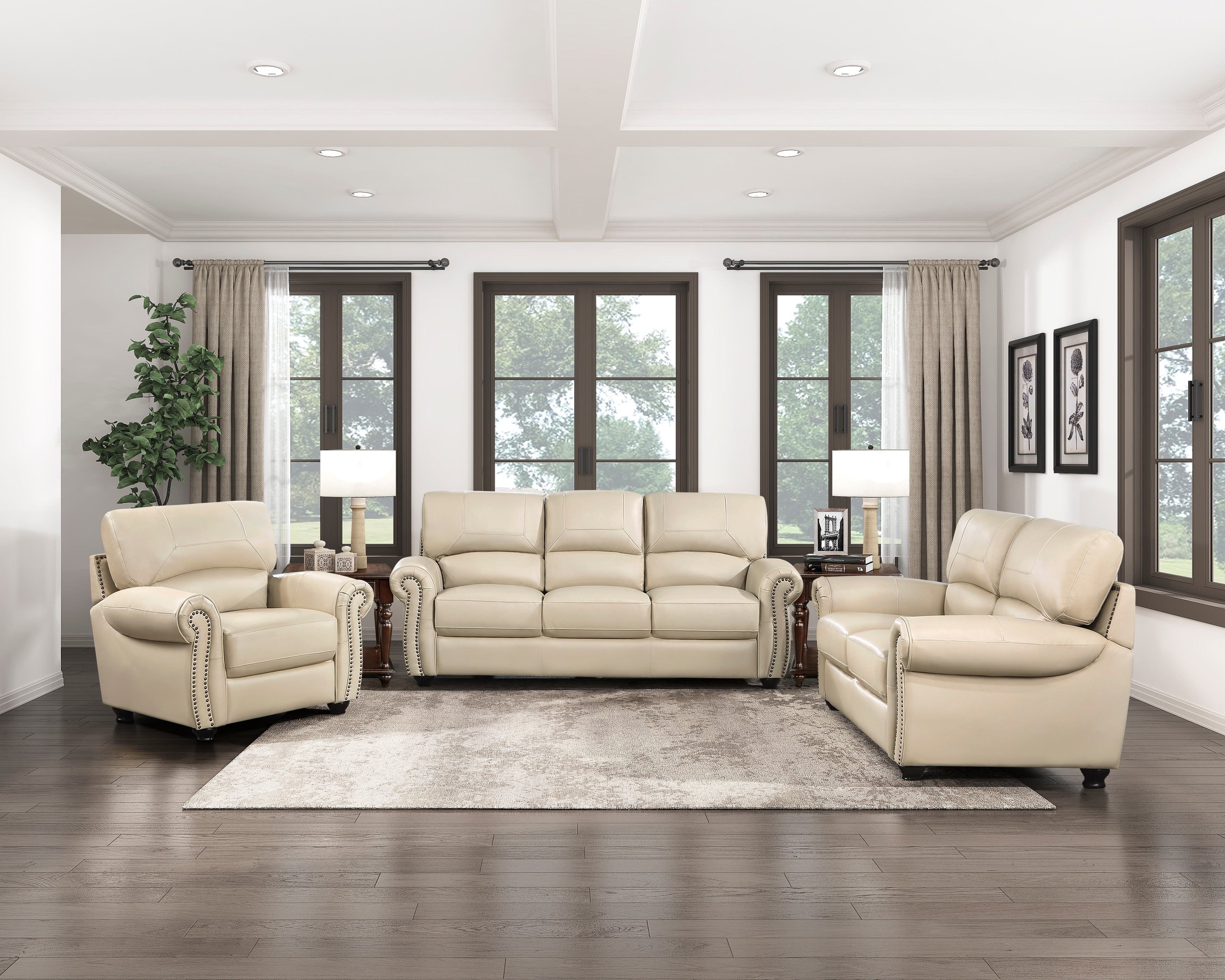Foxborough Leather Living Room Collection, 84" W