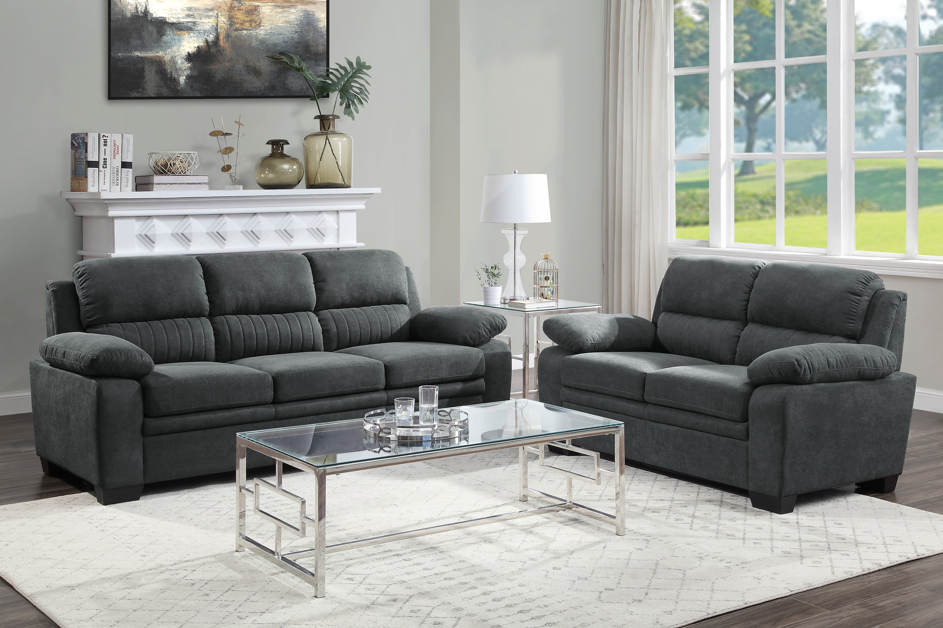 Holleman Dark Grey Living Room Collection, 80" W