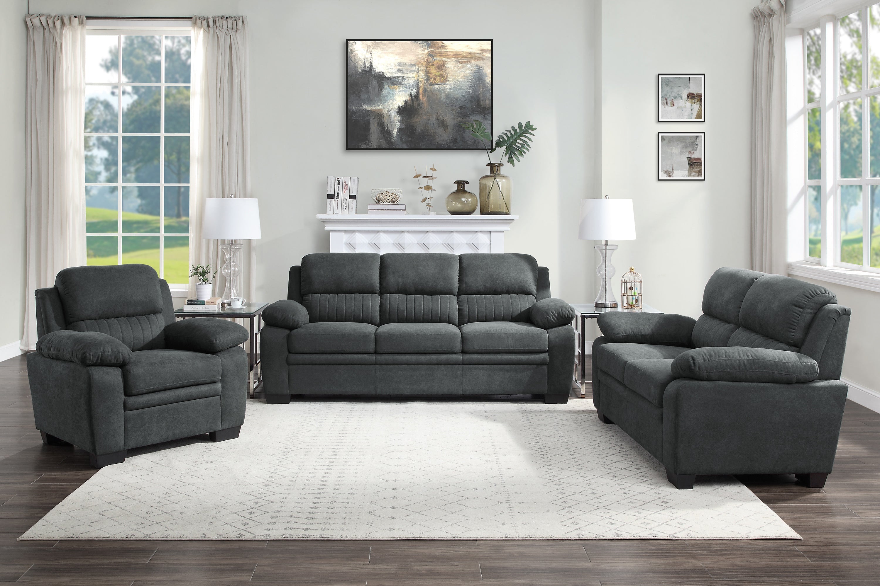 Holleman Dark Grey Living Room Collection, 80" W