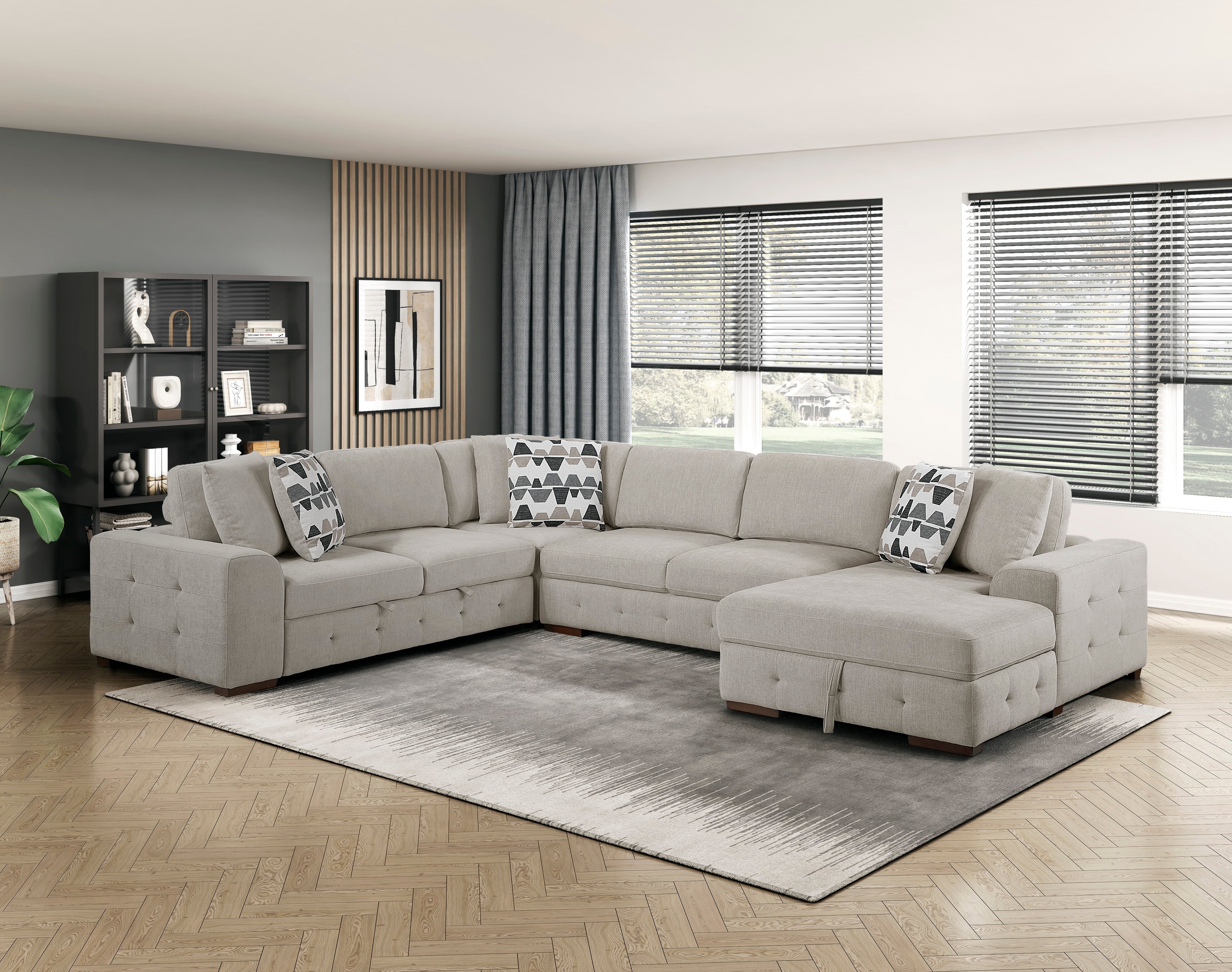 Raife 4 Pc. Sleeper Sectional Collection, Beige Finish