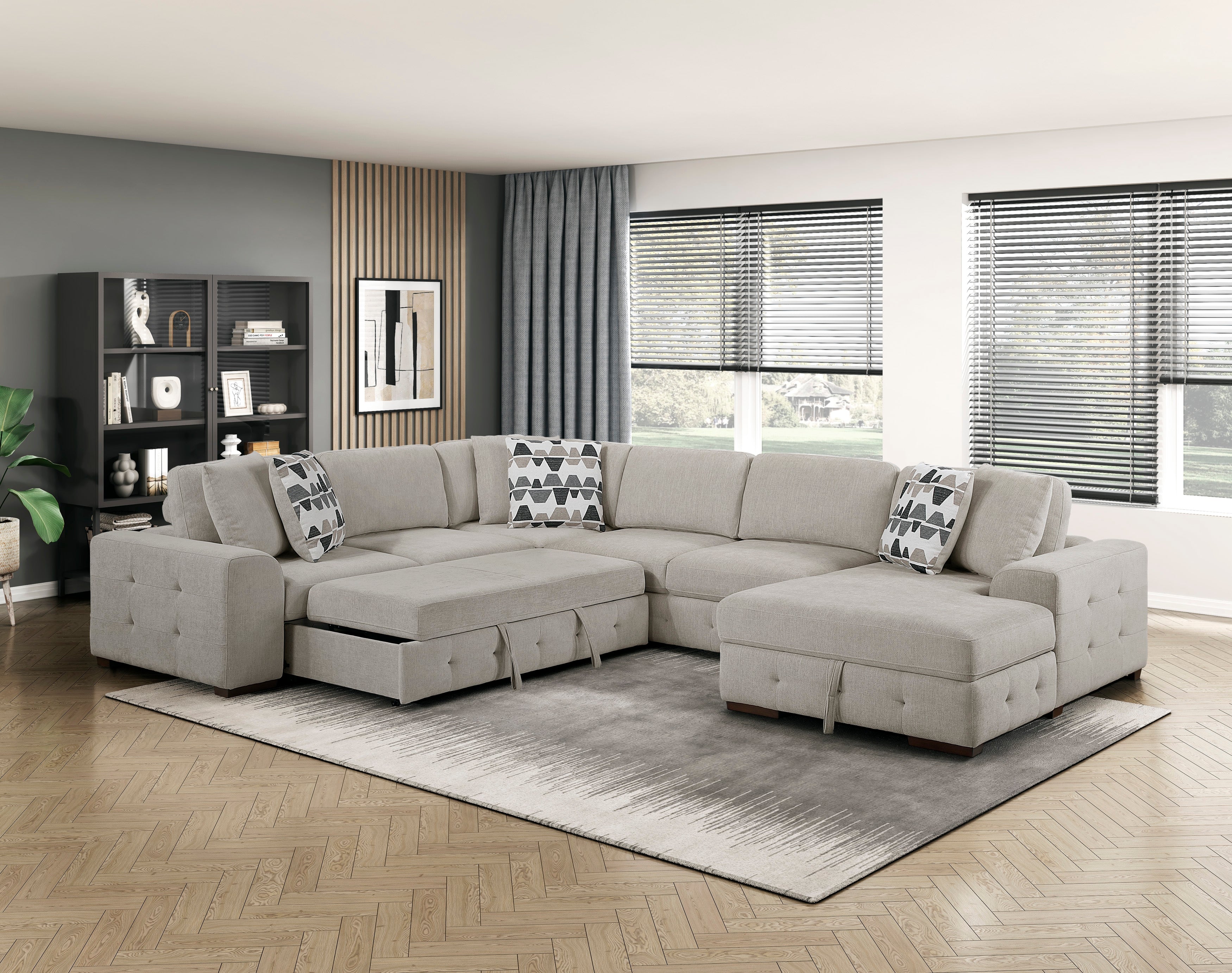 Raife 4 Pc. Sleeper Sectional Collection, Beige Finish