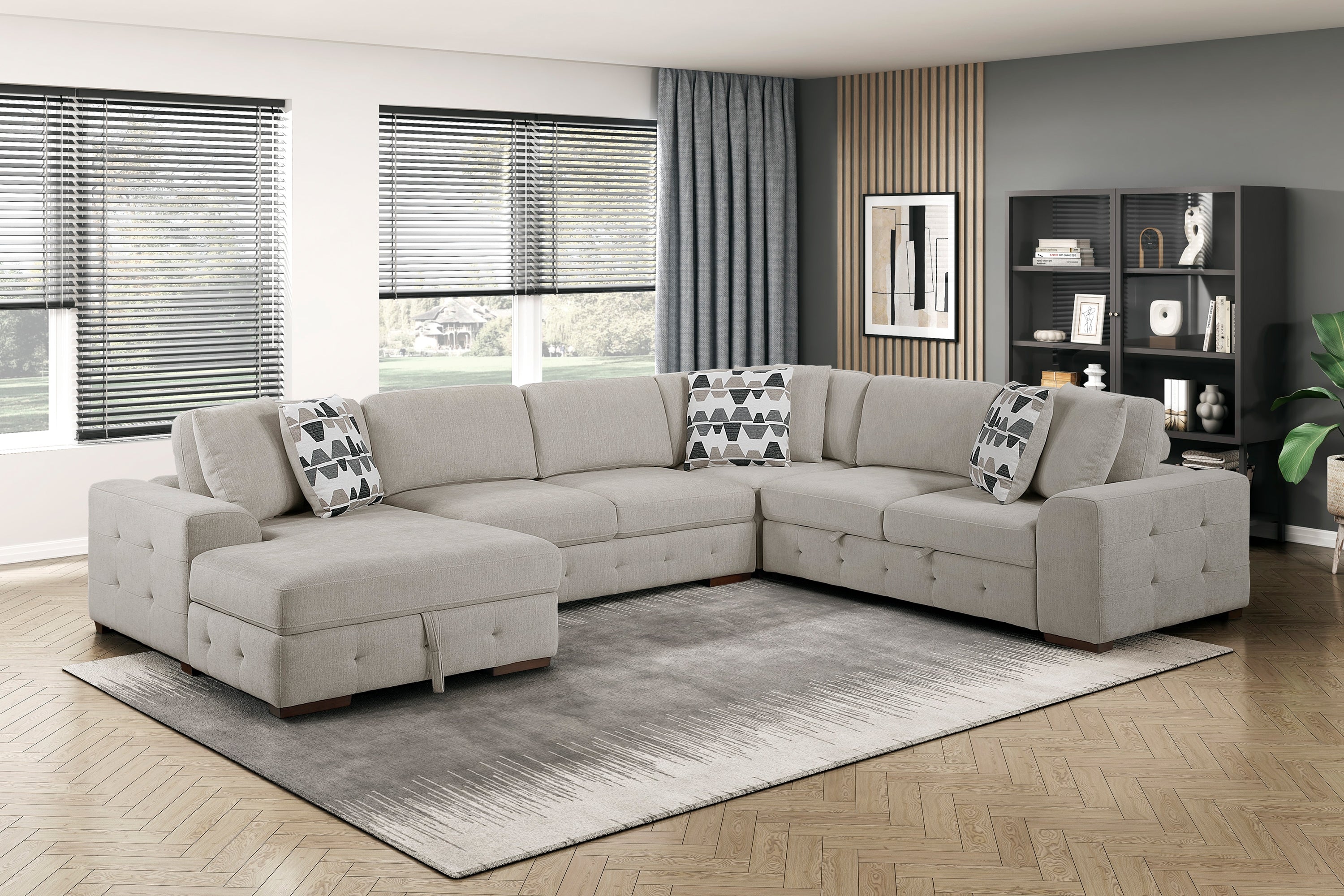 Raife 4 Pc. Sleeper Sectional Collection, Beige Finish