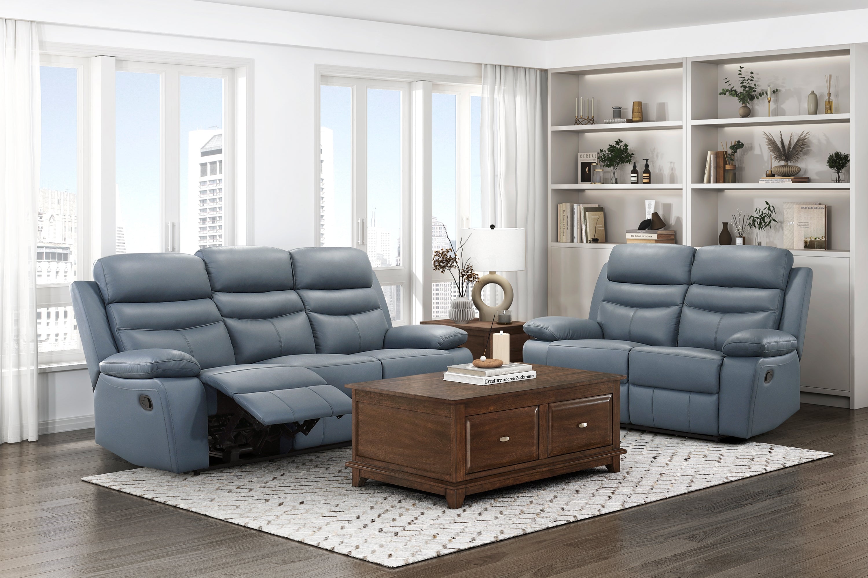 Hancock Manual Reclining Leather Living Room Collection, 86.5" W