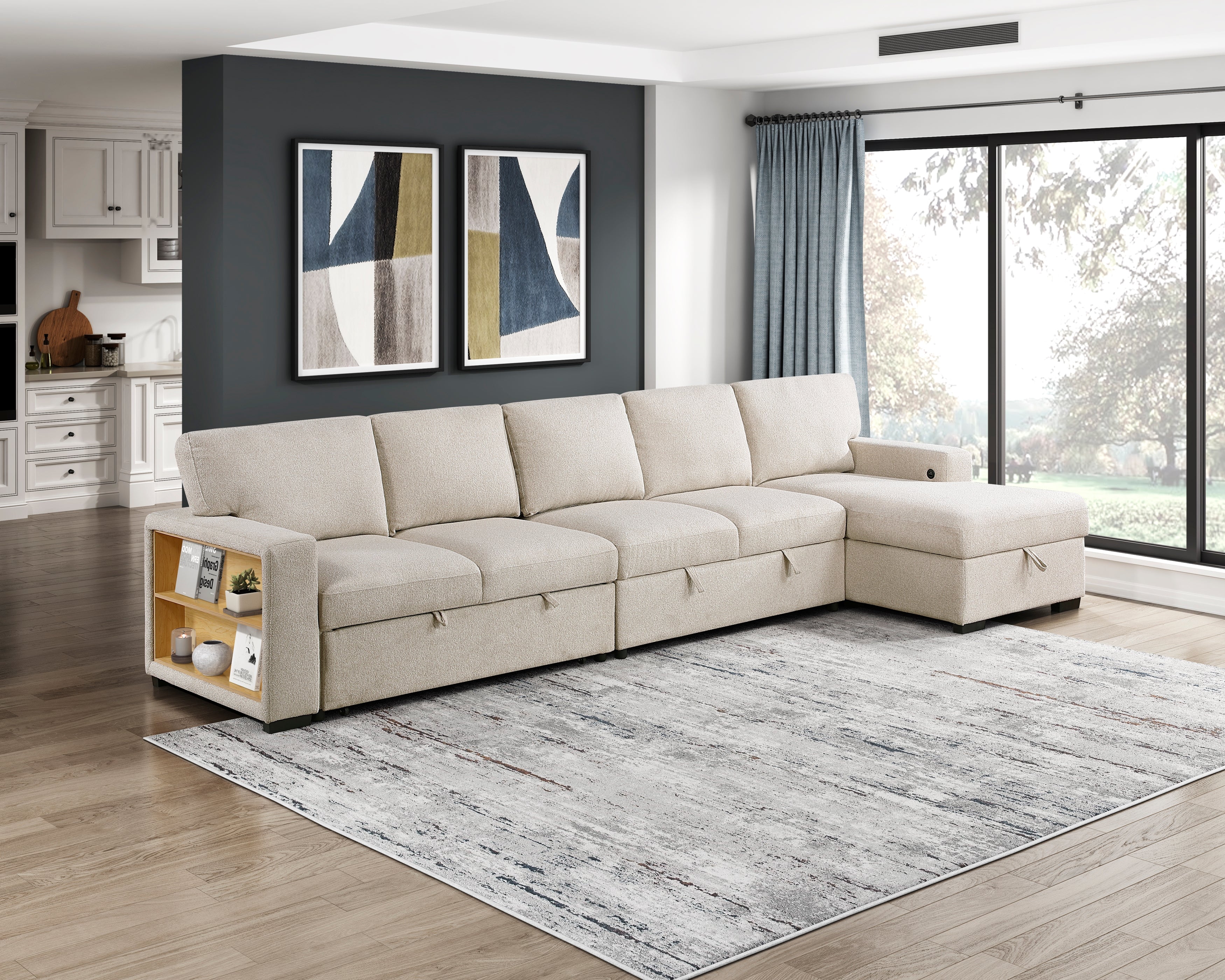 Pompano Beige Sectional Collection, 92" W