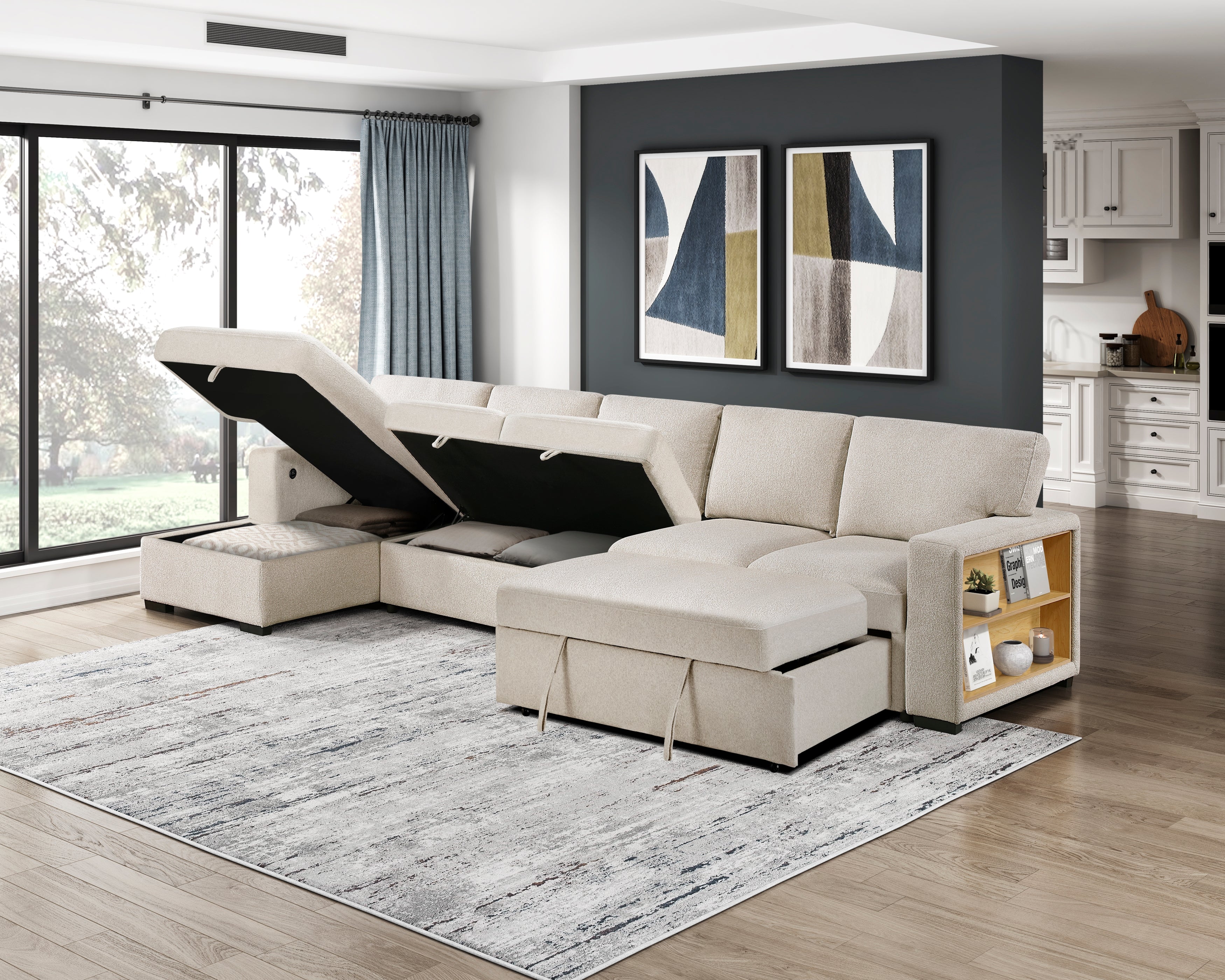 Pompano Beige Sectional Collection, 92" W