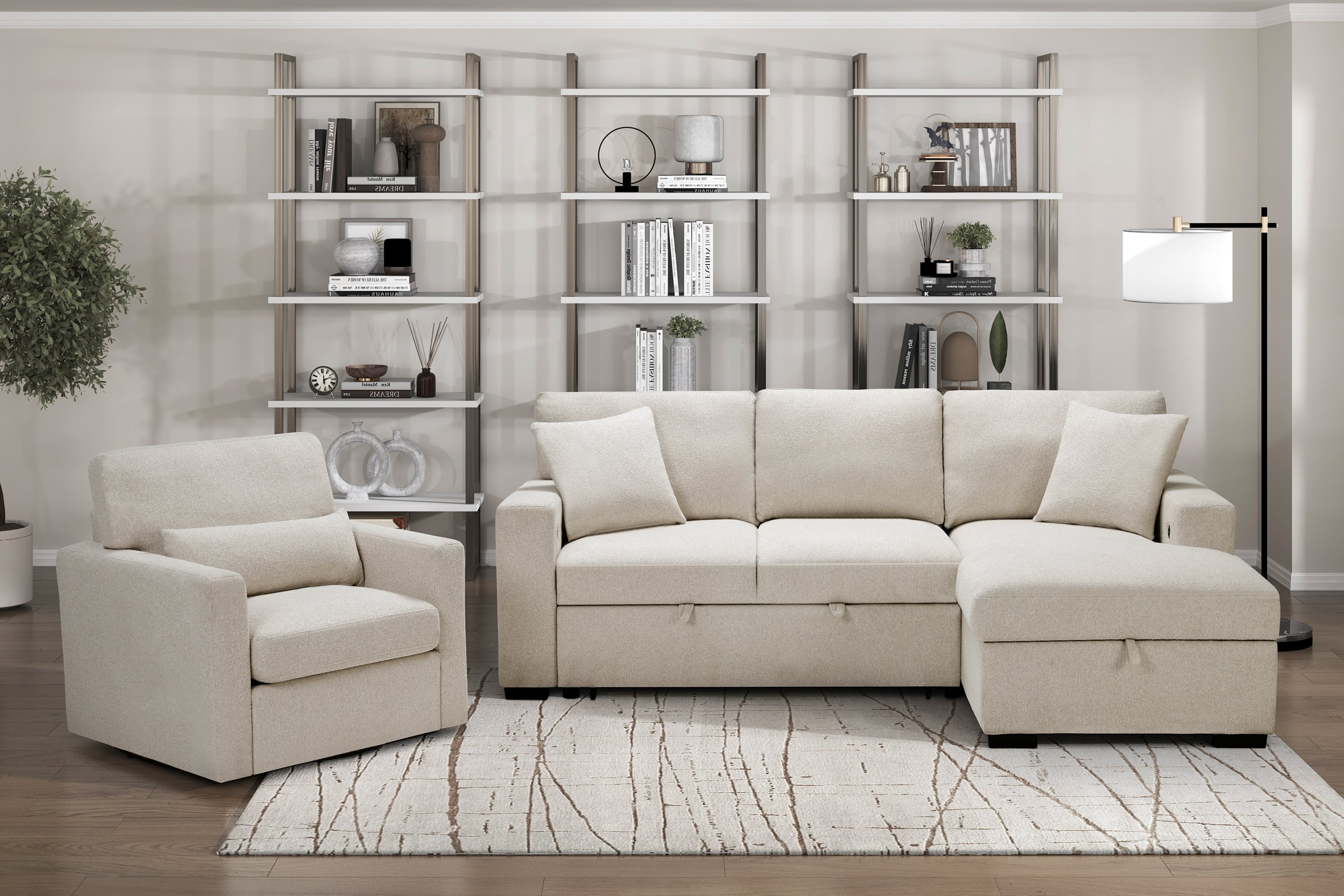 Pompano Beige Sectional Collection, 92" W