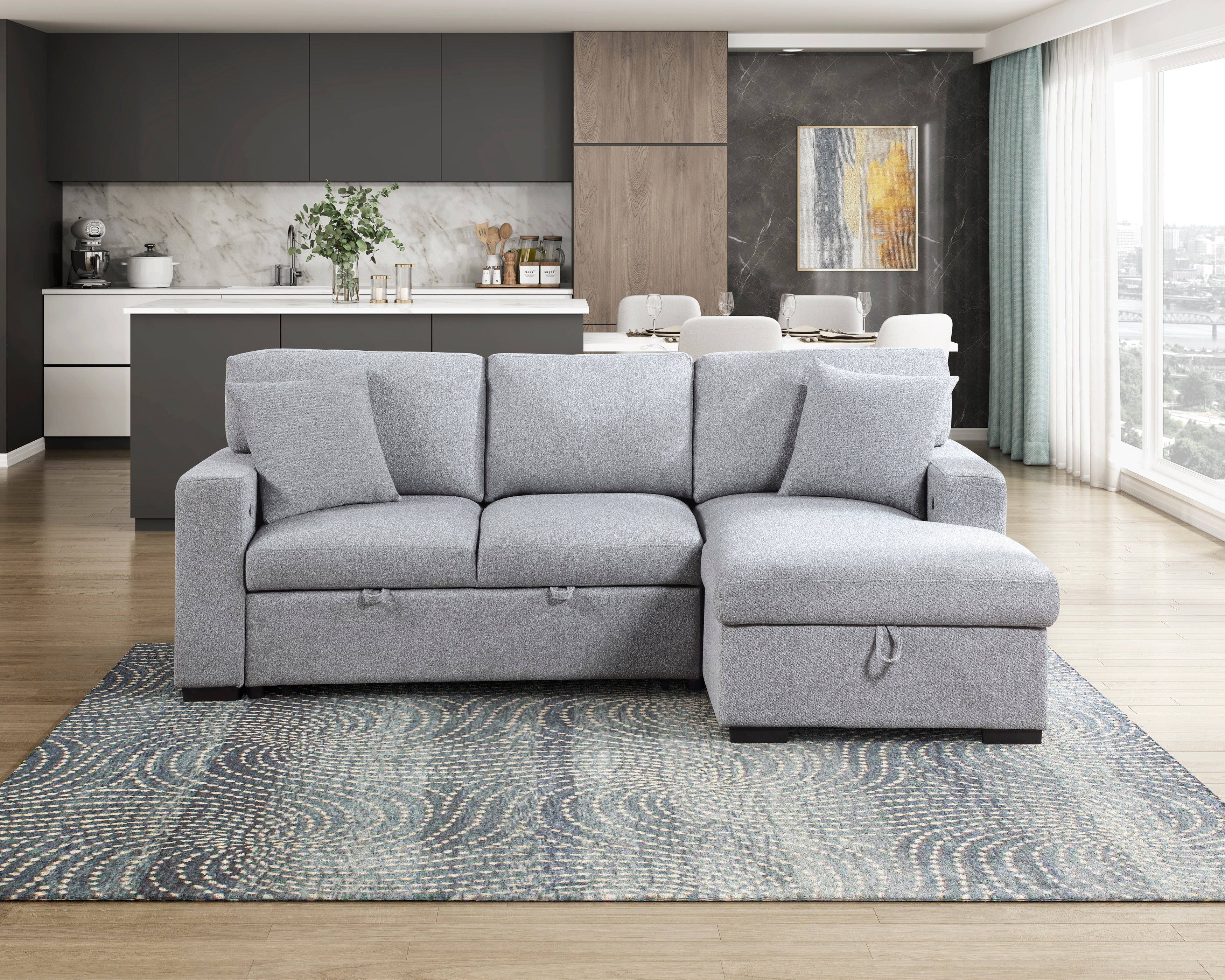 Pompano Grey Sectional Collection, 92" W
