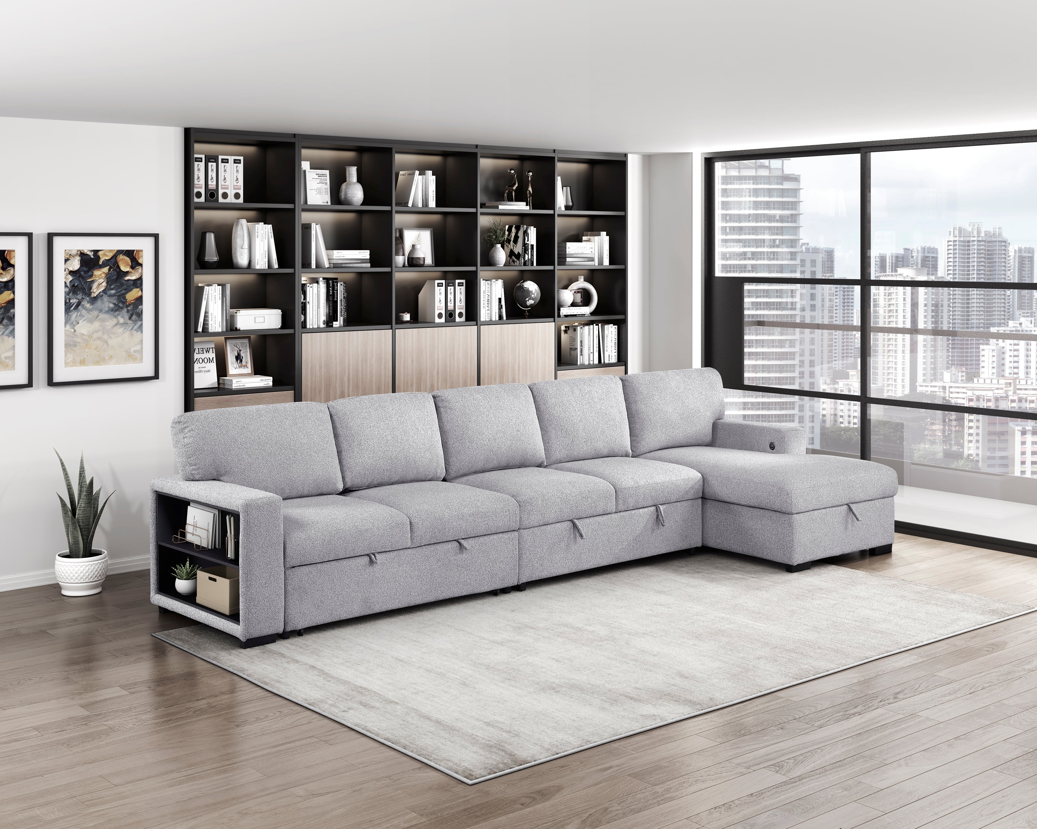 Pompano Grey Sectional Collection, 92" W
