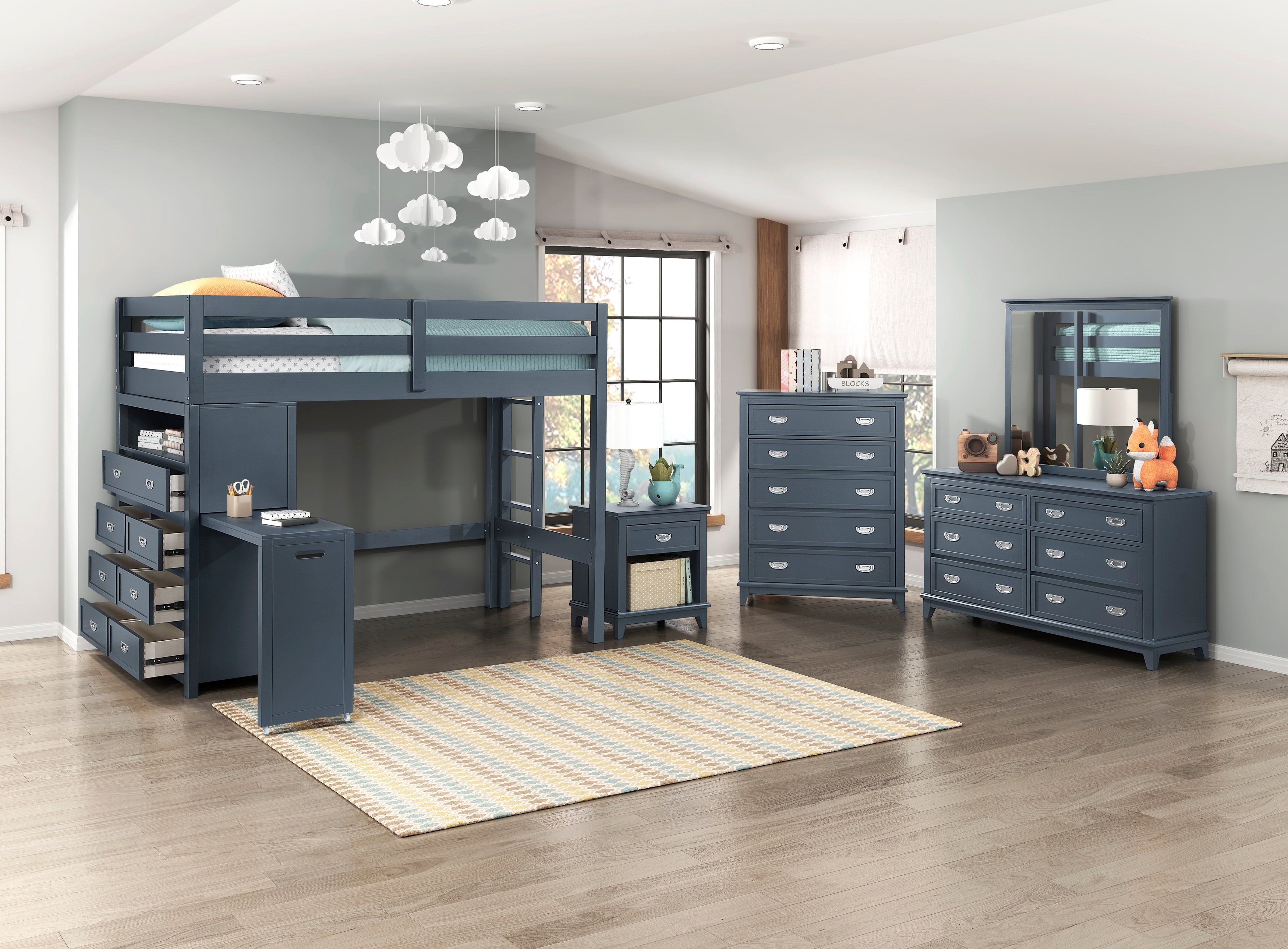 Sloane Blue Bedroom Collection, 77.5" W