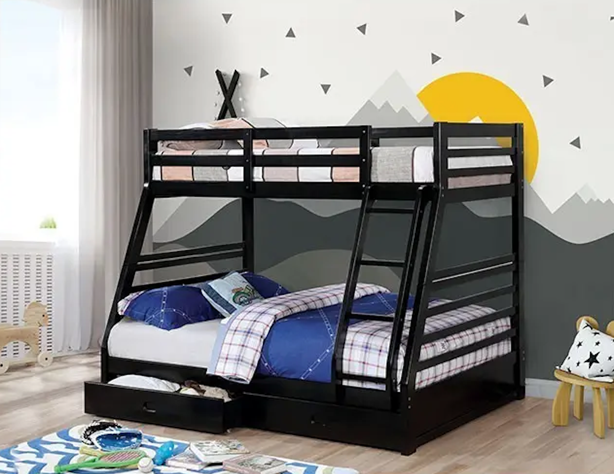 California Twin/Full Bunk Bed, Black Finish