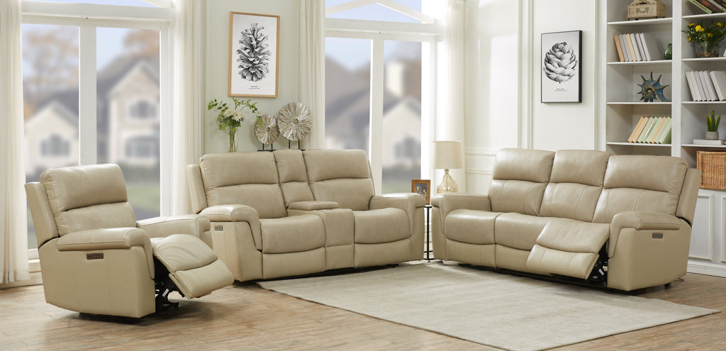 Daytona II Stone Power Reclining Leather Living Room Collection, 92" W