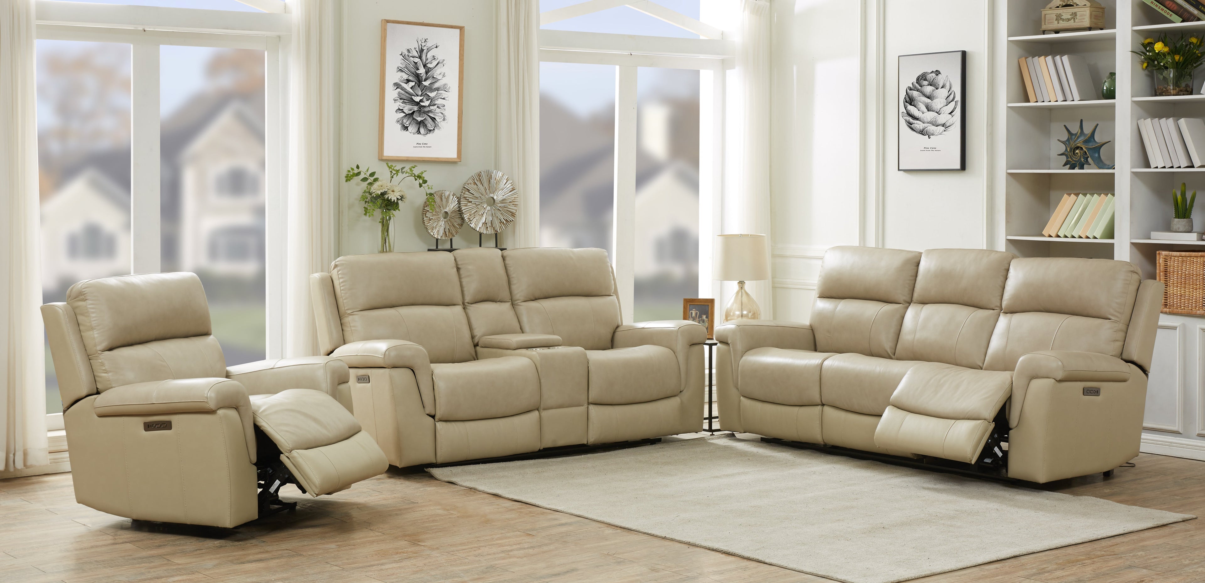 Daytona II Stone Power Reclining Leather Living Room Collection, 92" W