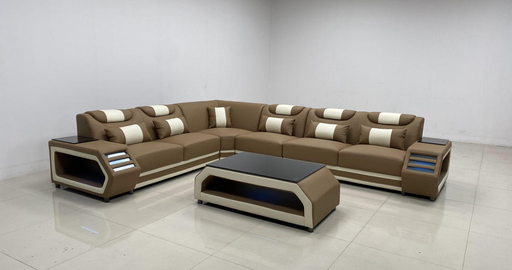 Lusso Italian Leather Sectional Collection, Beige Finish