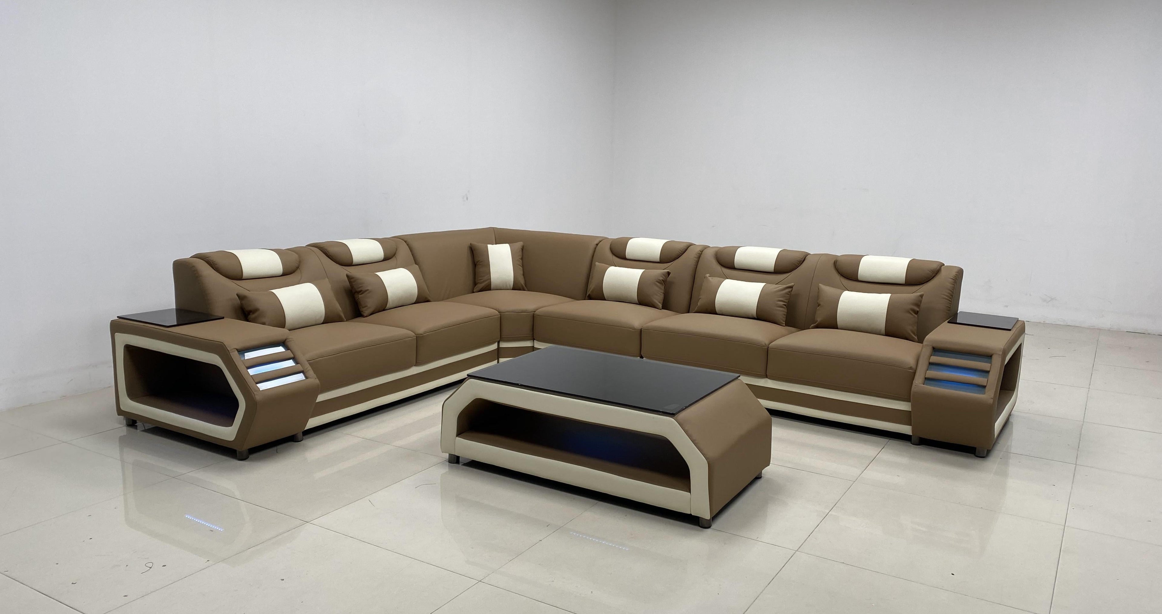 Lusso Italian Leather Sectional Collection, Beige Finish