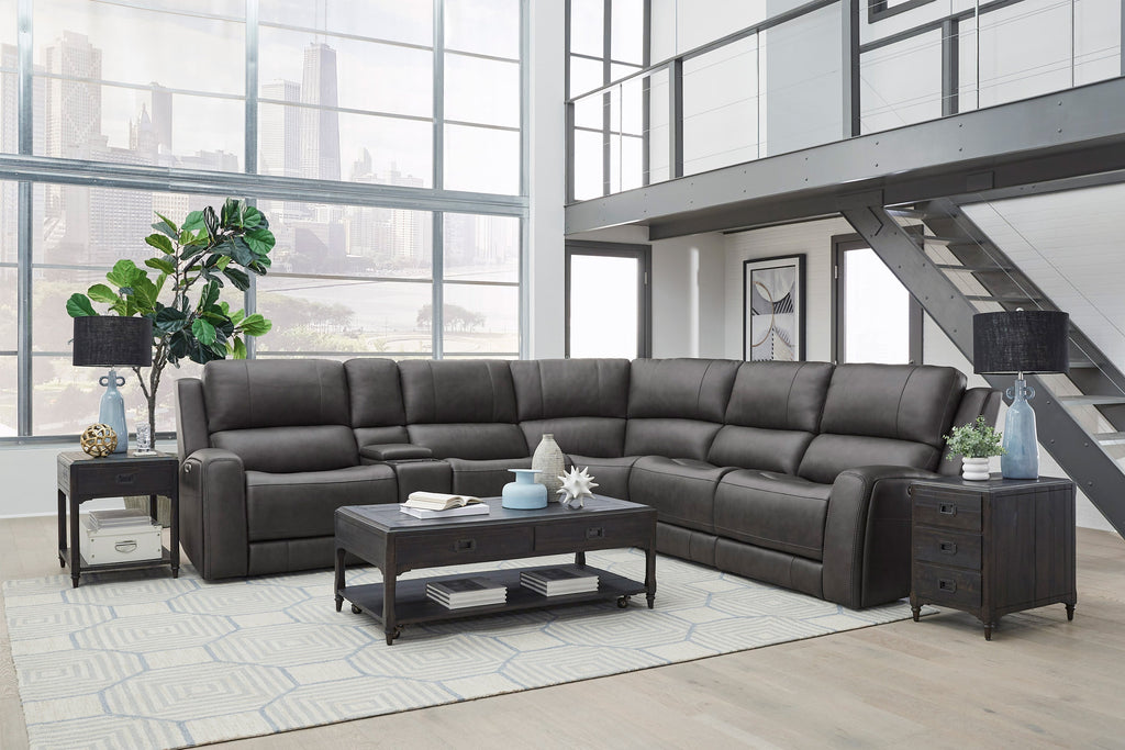 Belmont Zero Gravity Power Reclining Leather Sectional Collection, Brown Finish