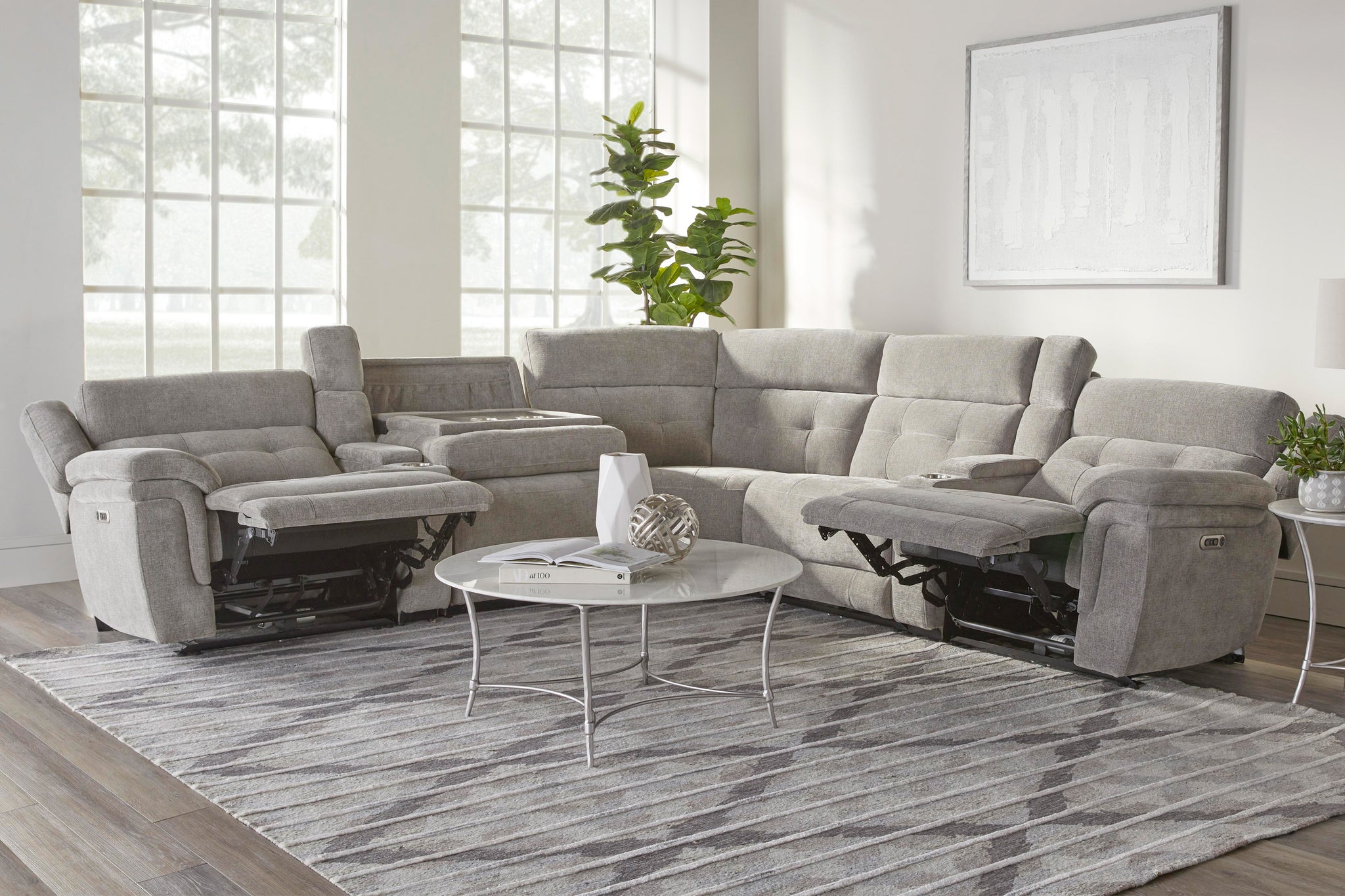 Richland Power Reclining Sectional Collection, Grey Finish