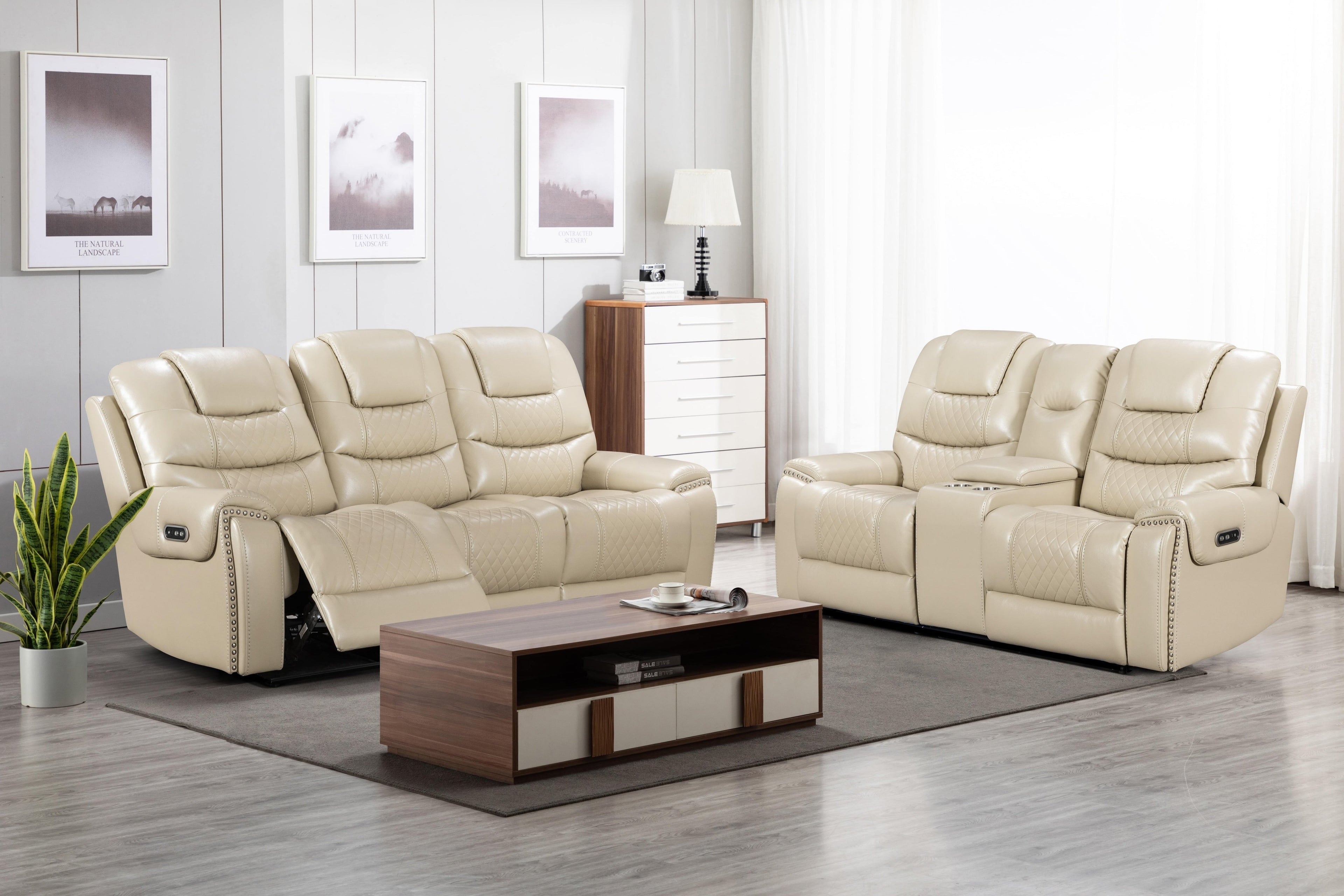 Magnus Beige Power Reclining Living Room Collection, Beige Finish