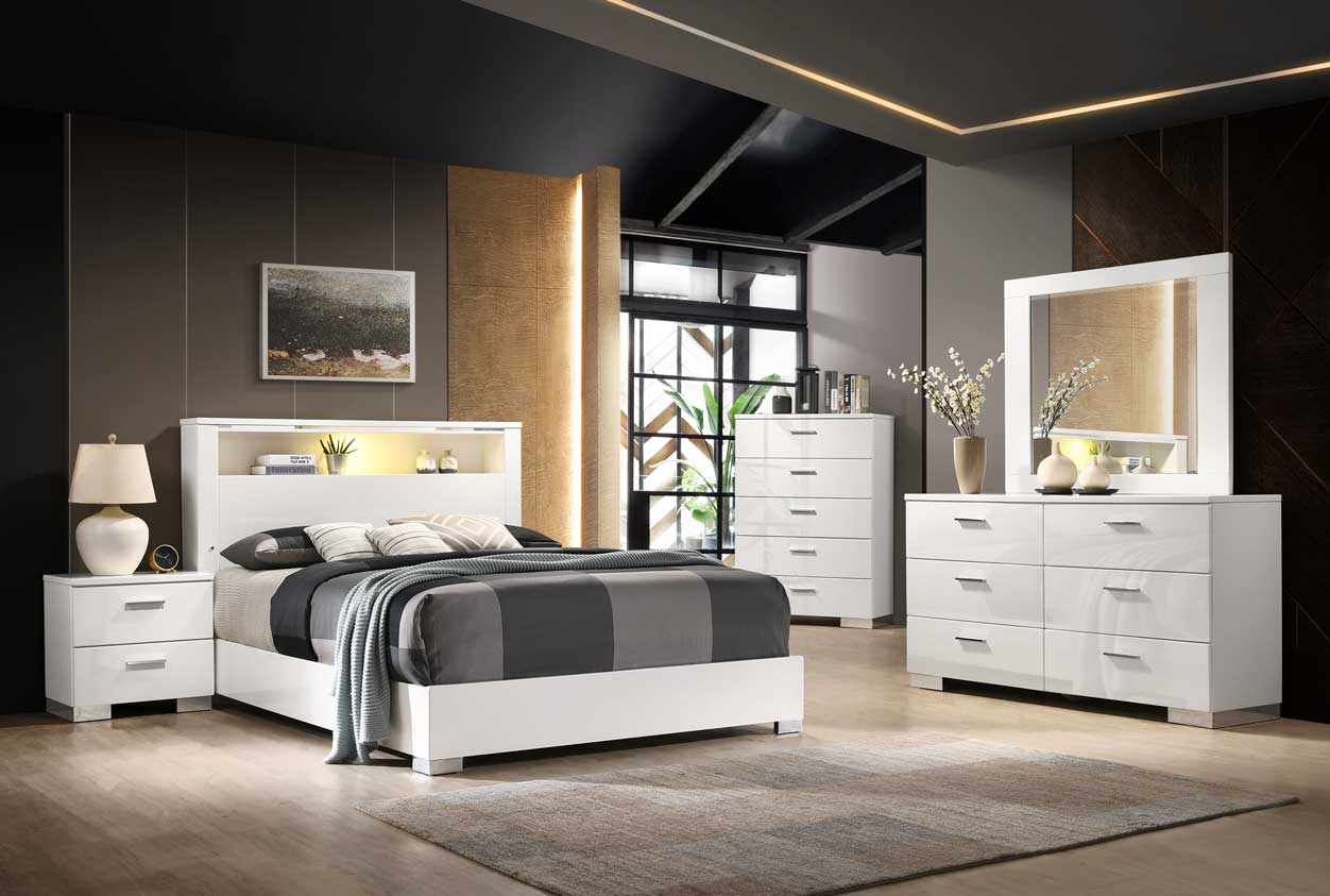 Malte LED Bedroom Collection, White Finish