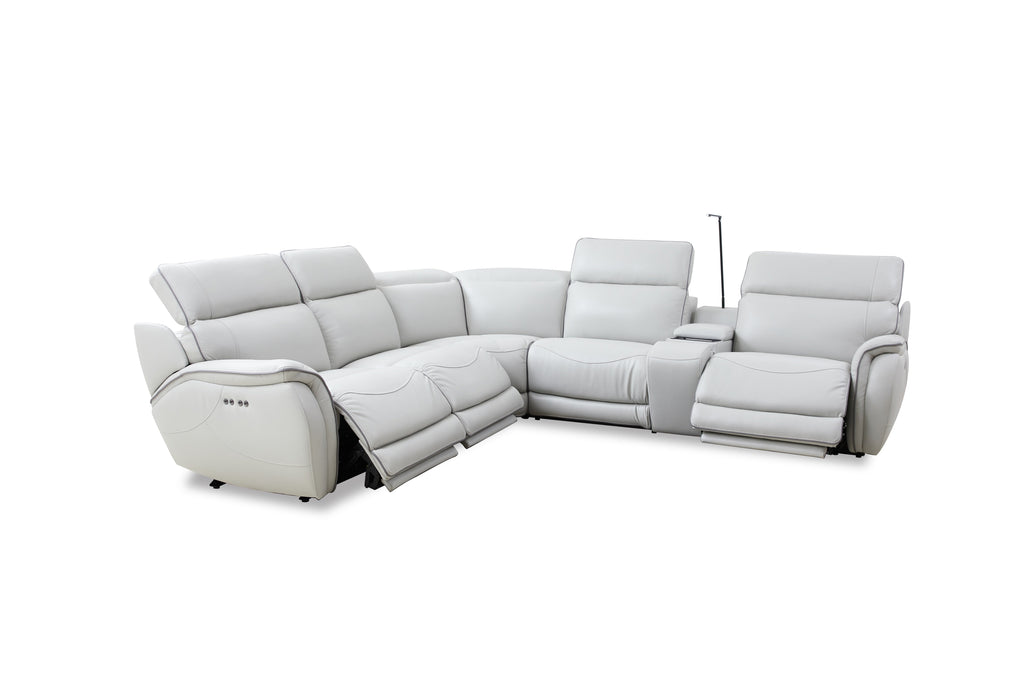 Palm Beach Power Reclining Leather Sectional, Cream Finish