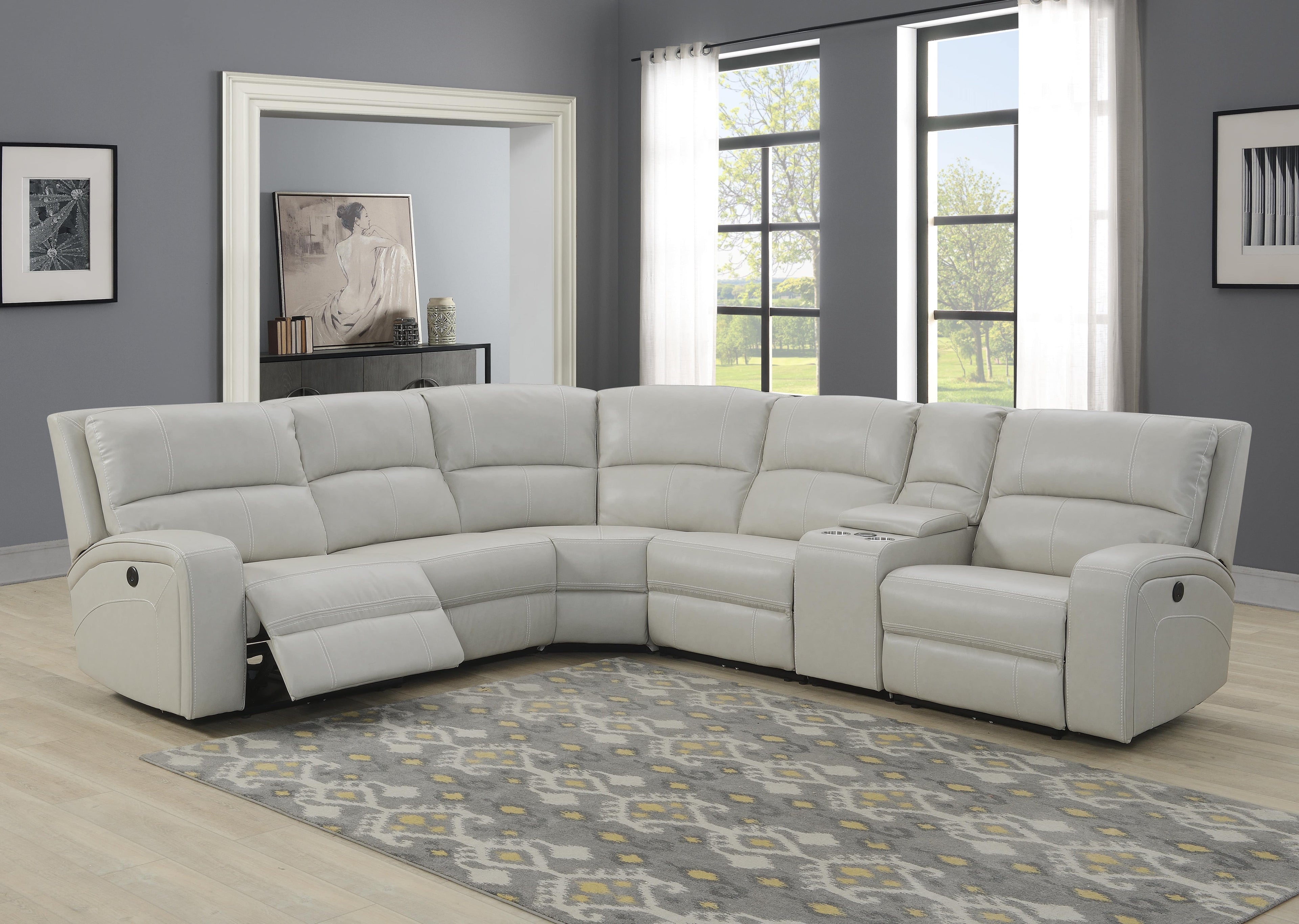 Perth Beige Power Reclining Sectional, 36" W