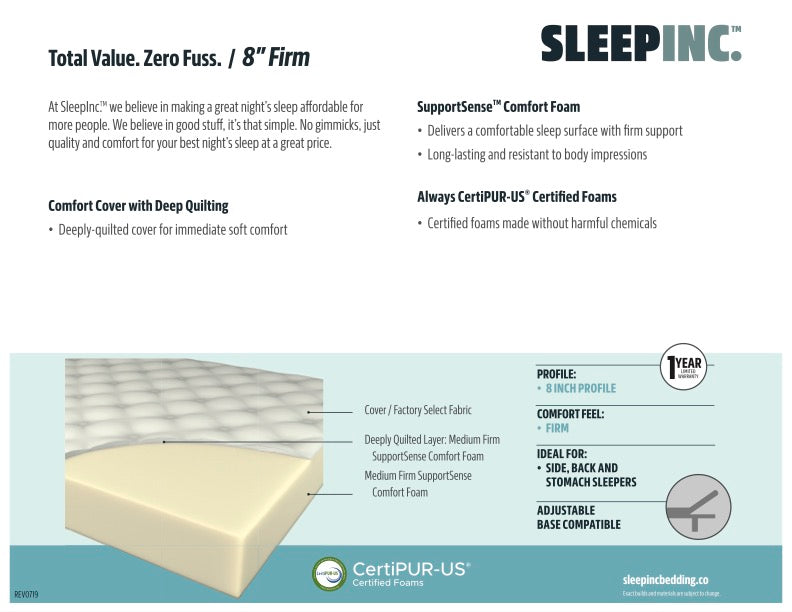 8 Foam Mattress, Memory Foam