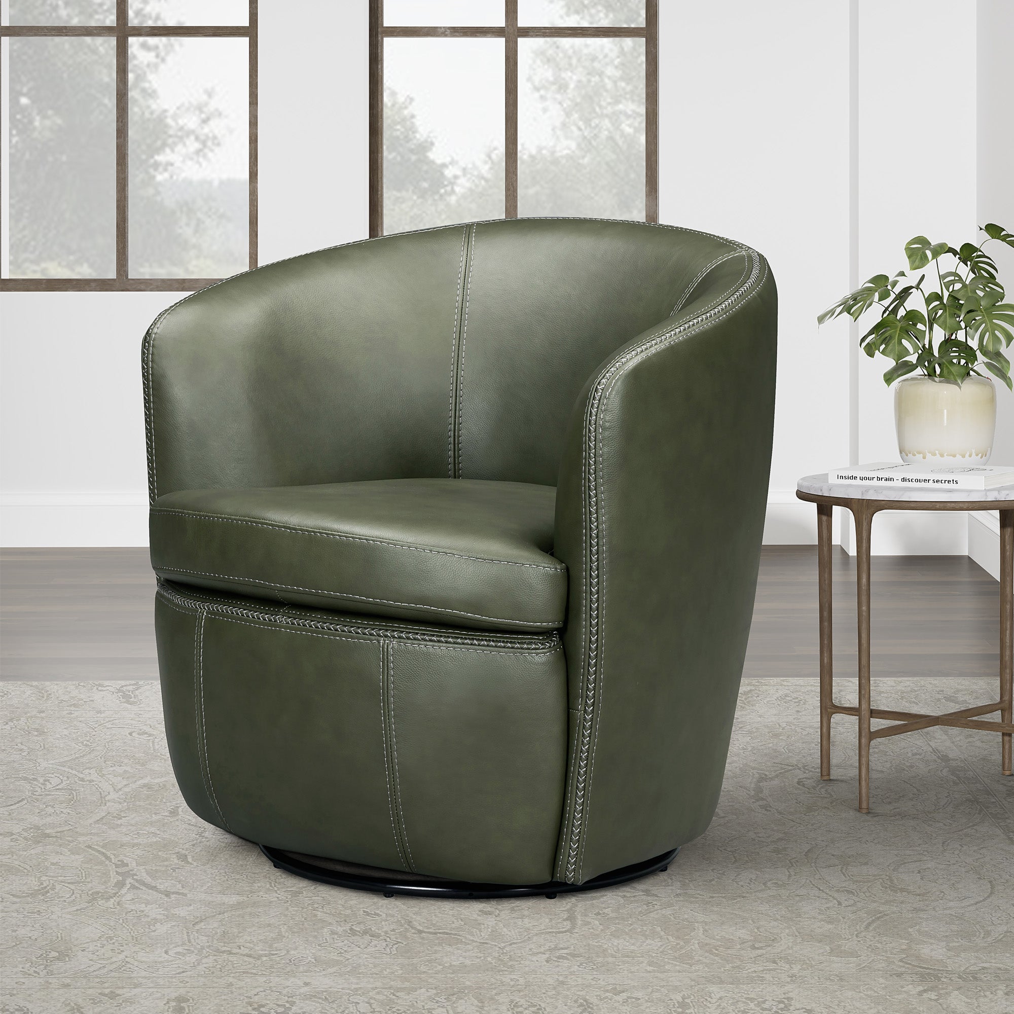 Barolo Leather Swivel Chair, 31" W