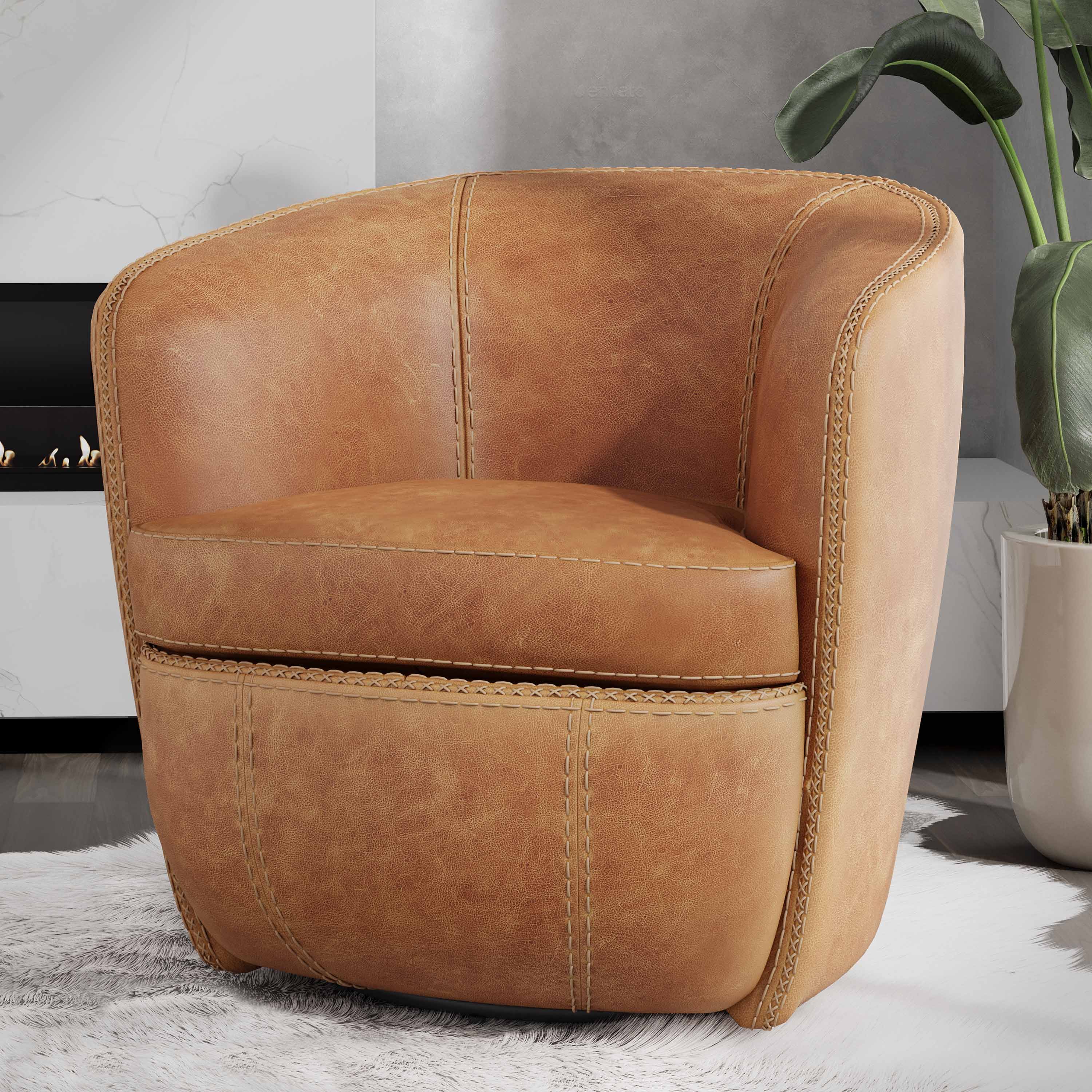 Barolo Leather Swivel Chair, 31" W