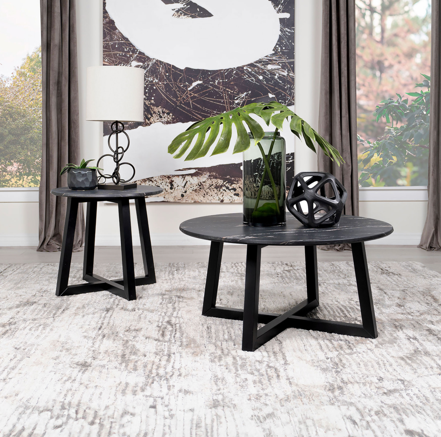Skylark Round Occasional Collection, Black Finish