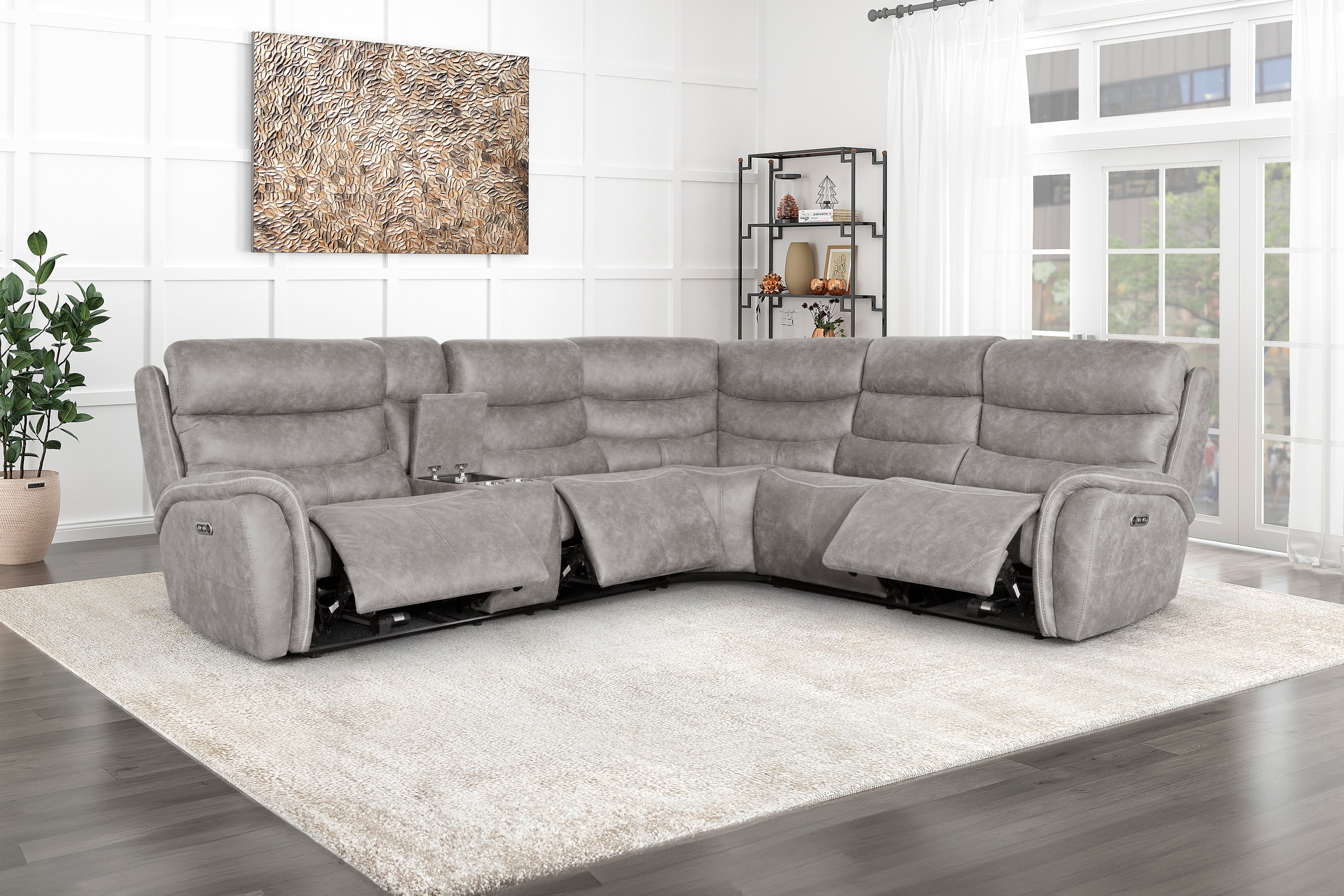 Kamari Power Reclining Sectional, Grey Finish